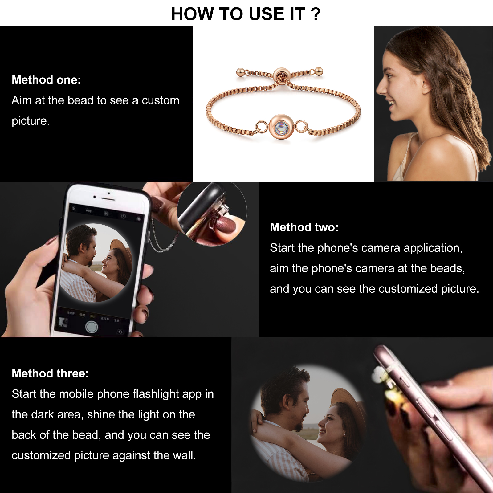 Bracelet Personnalisé avec Photo Projettée Bracelet Photo Projection｜ Jessemade