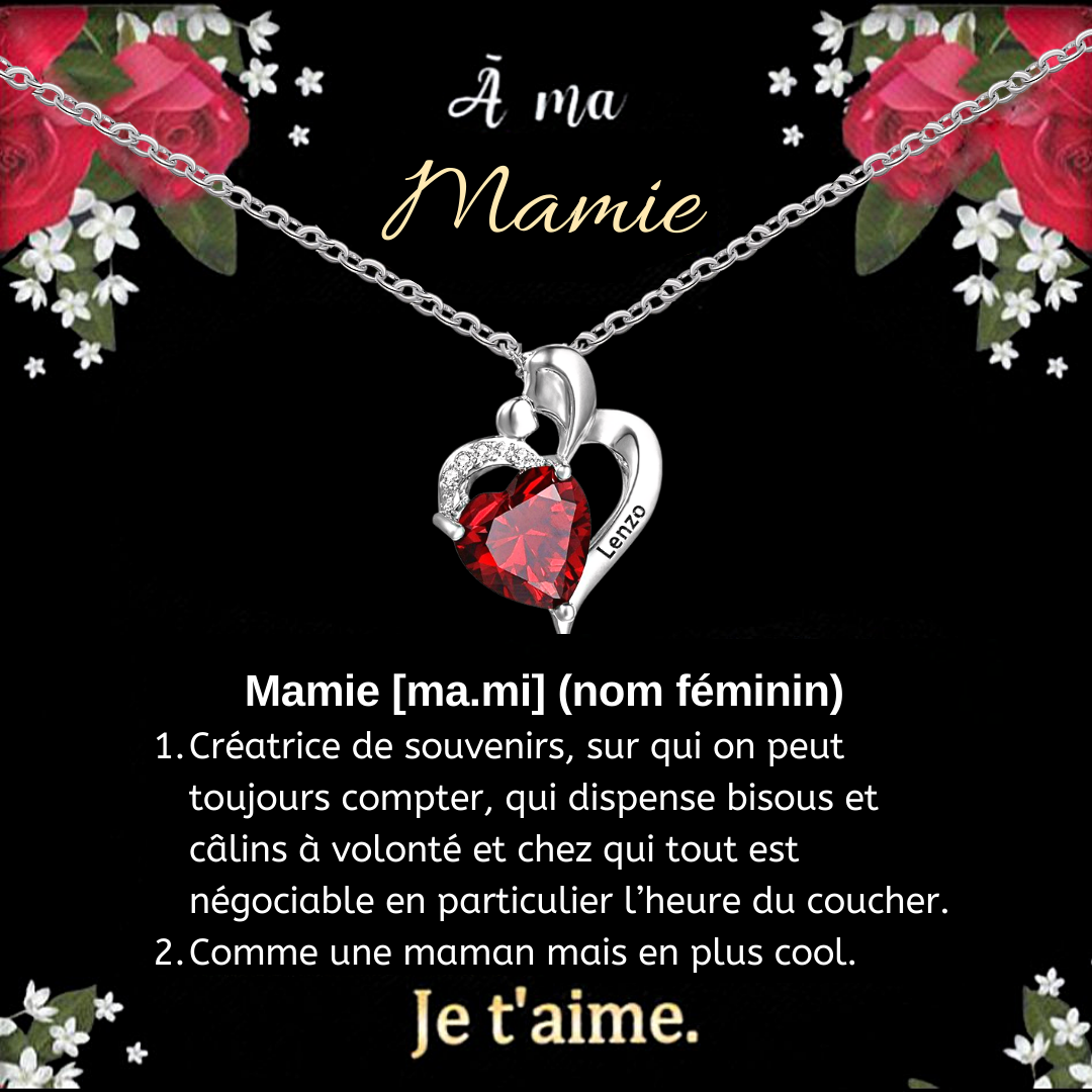 Pour ma mamie-Collier coeur 1 Prénoms Personnalisés avec pierre de naissance