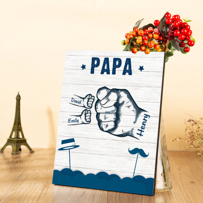 À Mon Papa/Papi-Cadre en Bois Poings 3 Prénoms Personnalisés avec Texte
