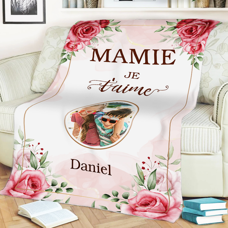 À ma Mamie - Couverture Plaids Polaire 1 Prénom et Photo Personnalisés