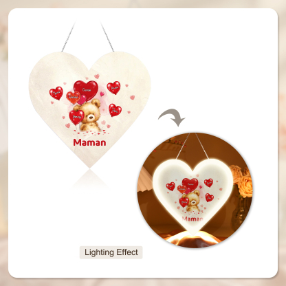 À Maman/Mamie - Veilleuse Cœur Décoration Ours 6 Prénoms Personnalisés avec 1 Texte