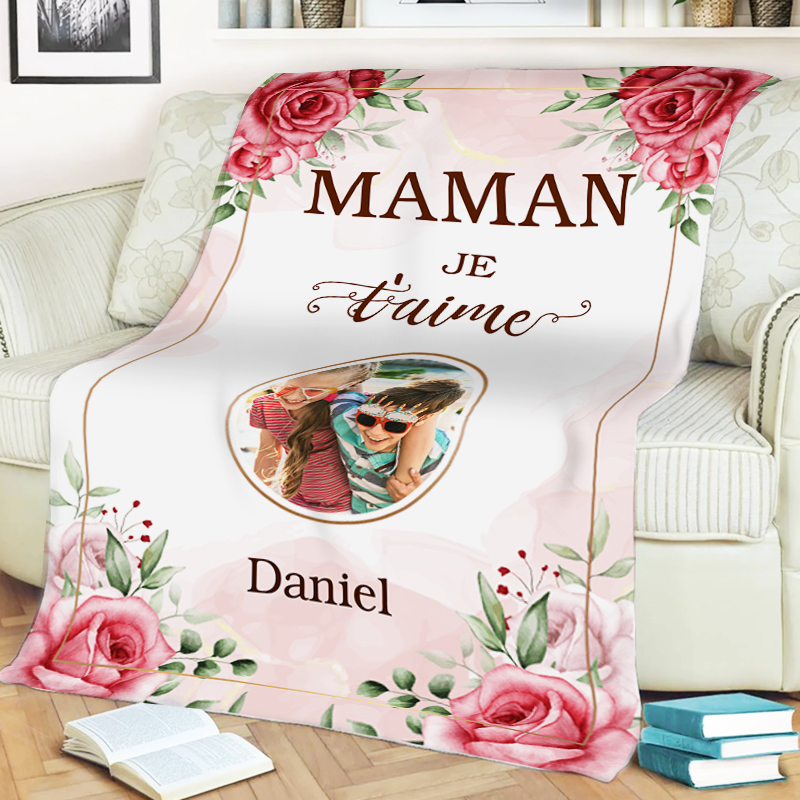 À ma Maman - Couverture Plaids Polaire 1 Prénom et Photo Personnalisés