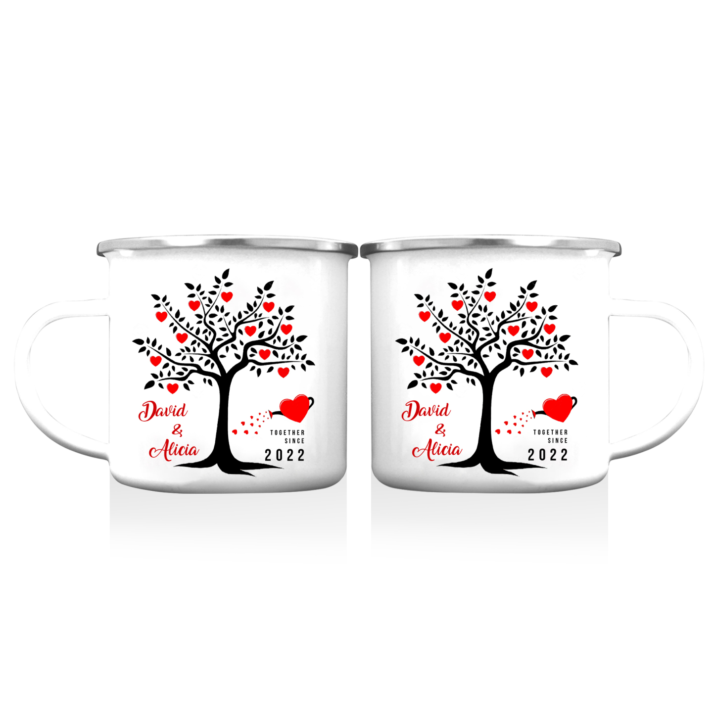 Tasse émaillée 2 Prénoms Personnalisés avec Texte et Année pour Couple