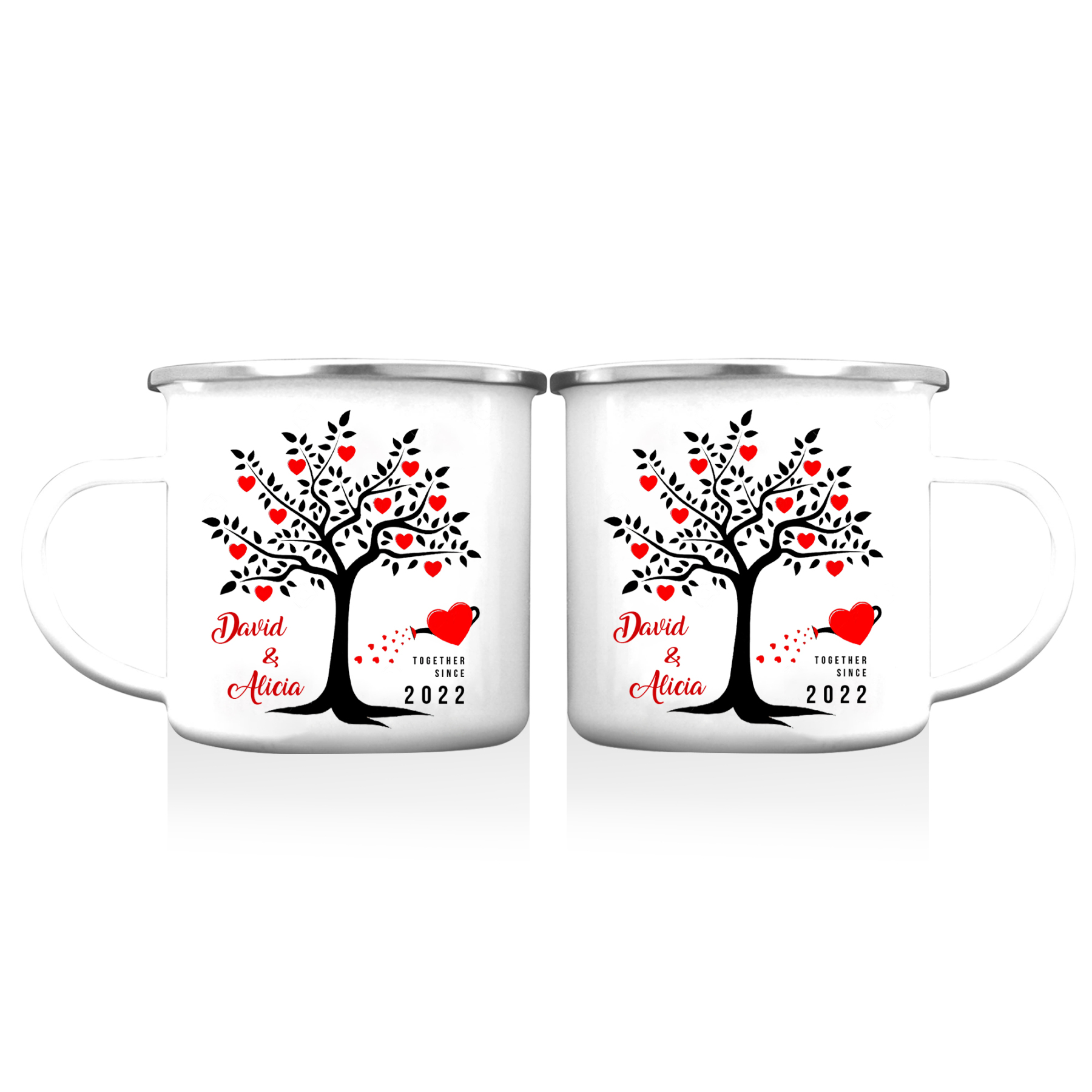 Tasse émaillée 2 Prénoms Personnalisés avec Texte et Année pour Couple