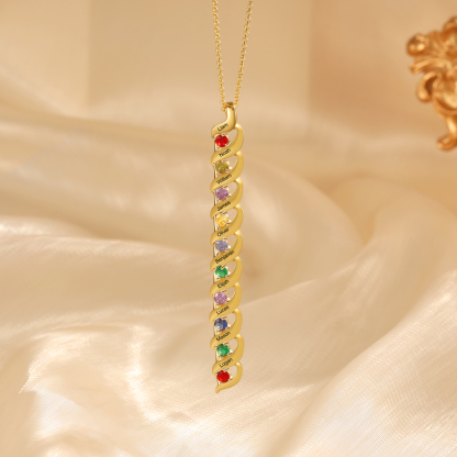Collier Femme 10 Prénoms Personnalisés avec 10 Pierres de naissance