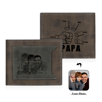 À mon Papa - Portefeuille Poings 5 Prénoms Personnalisés avec Photo Classique Homme Porte-Monnaie Carte