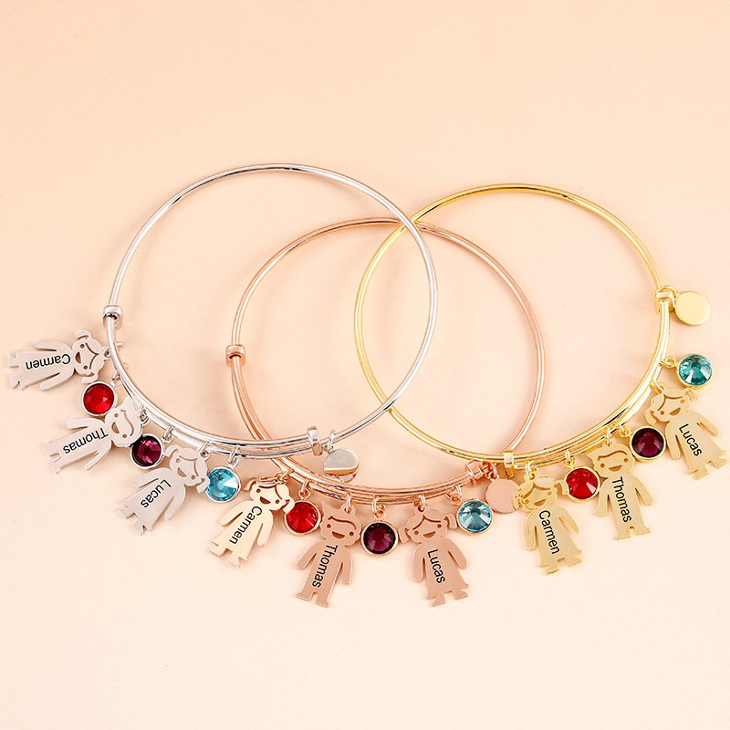 Bracelet Personnalisé pour Enfant avec 3 Noms et Pierres de Naissance | Cadeau Unique