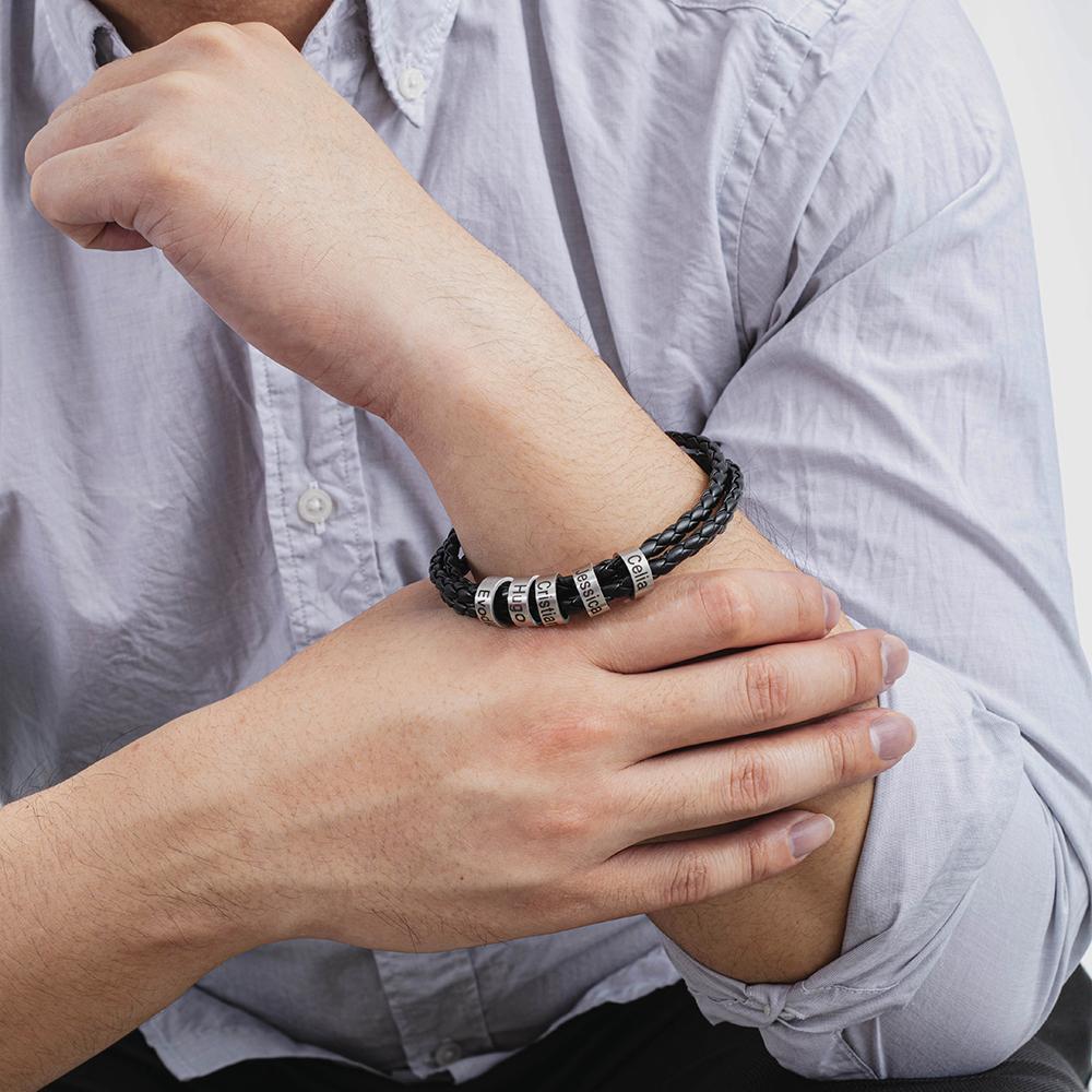 Bracelet Cuir tressé Bracelet Prénom Personnalisé  Avec 5 Perles pour Homme｜Jessemade