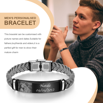 Bracelet Prénom et Photo Personnalisés avec Date pour Homme