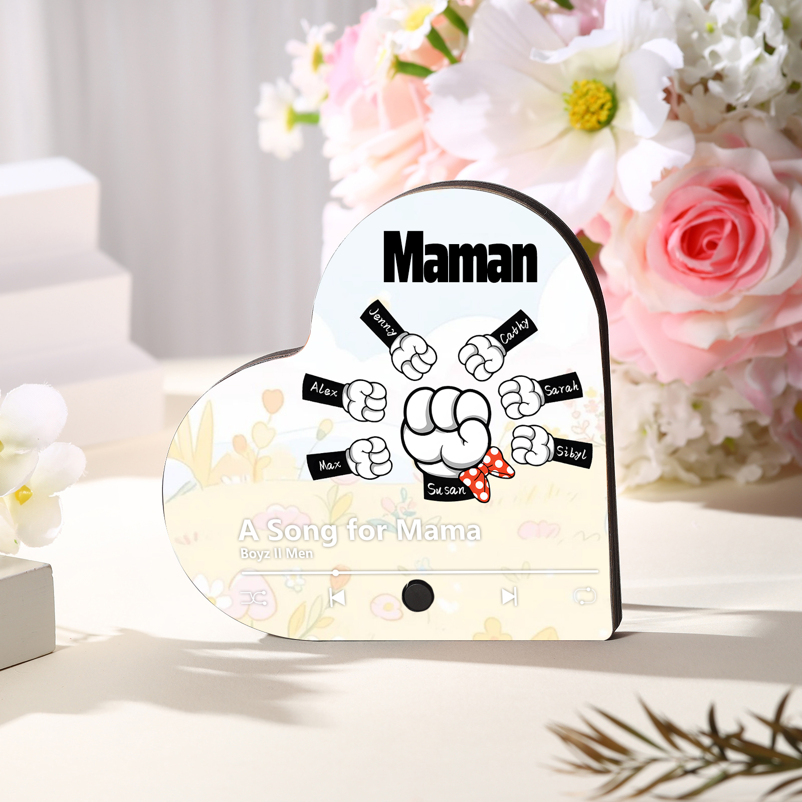 À Maman/Mamie - Aimant Frigo de Msique 7 Prénoms Personnalisés avec Texte Aimant De Réfrigérateur en Forme de Cœur | Jessemade