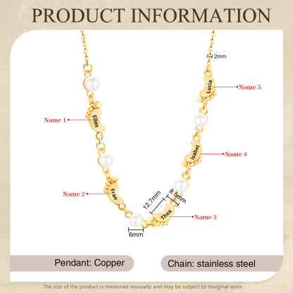 Collier Pieds Bébé et Perles 5 Prénoms Personnalisés Collier Femmes