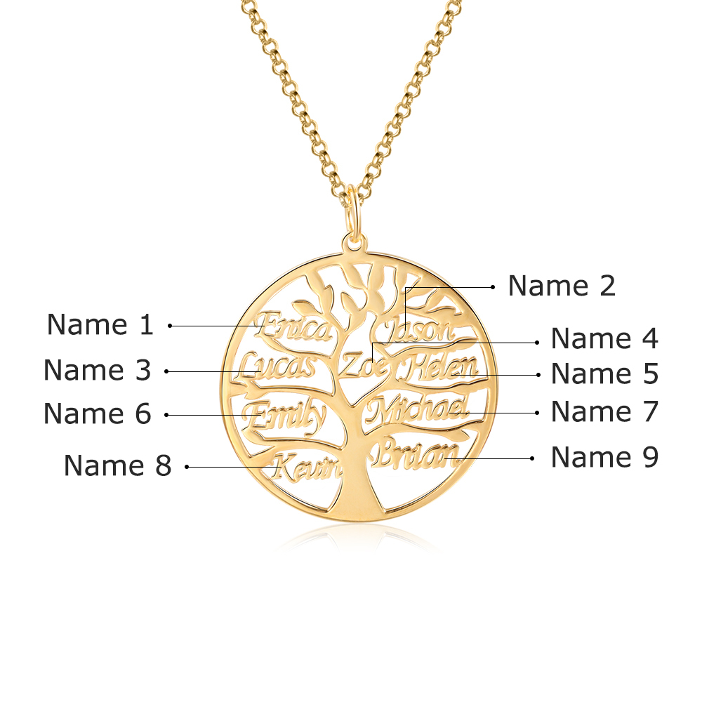 Collier Argent Arbre de vie Arbre généalogique 9 prenoms