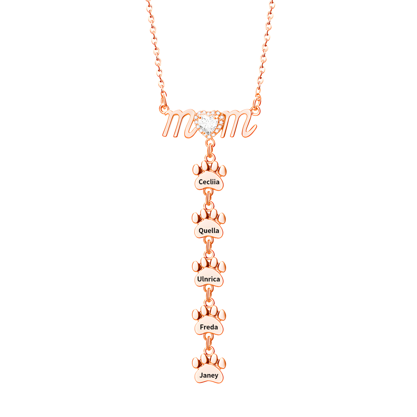 Collier Pendentif Petite Patte 5 Prénoms Personnalisés Collier pour Maman