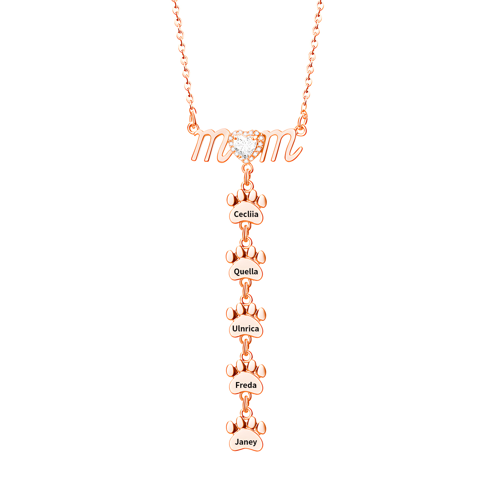 Collier Pendentif Petite Patte 5 Prénoms Personnalisés Collier pour Maman