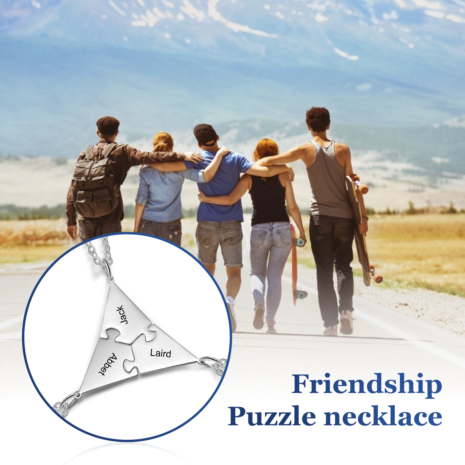 Collier d'amitié 3 pièces de puzzle 3 Prénoms