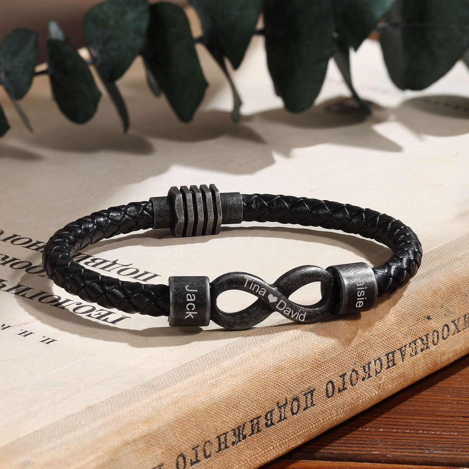 2-5 Noms Bracelet Infini Vintage Personnalisés avec Texte Bracelet Homme