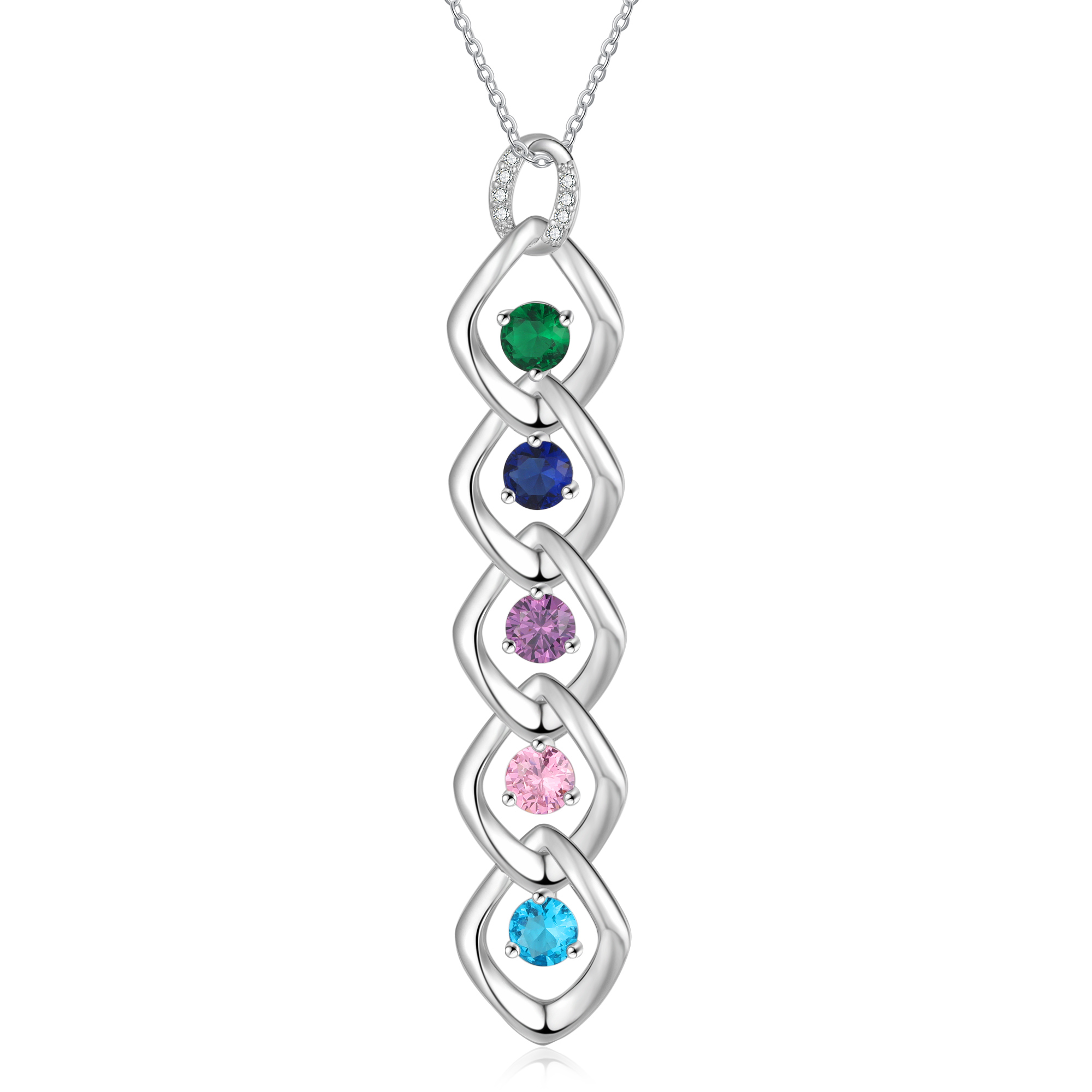 Collier Pendentif 5 Prénoms Personnalisés avec Pierre de naissance pour Femmes