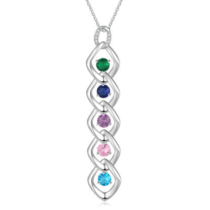 Collier Pendentif 5 Prénoms Personnalisés avec Pierre de naissance pour Femmes