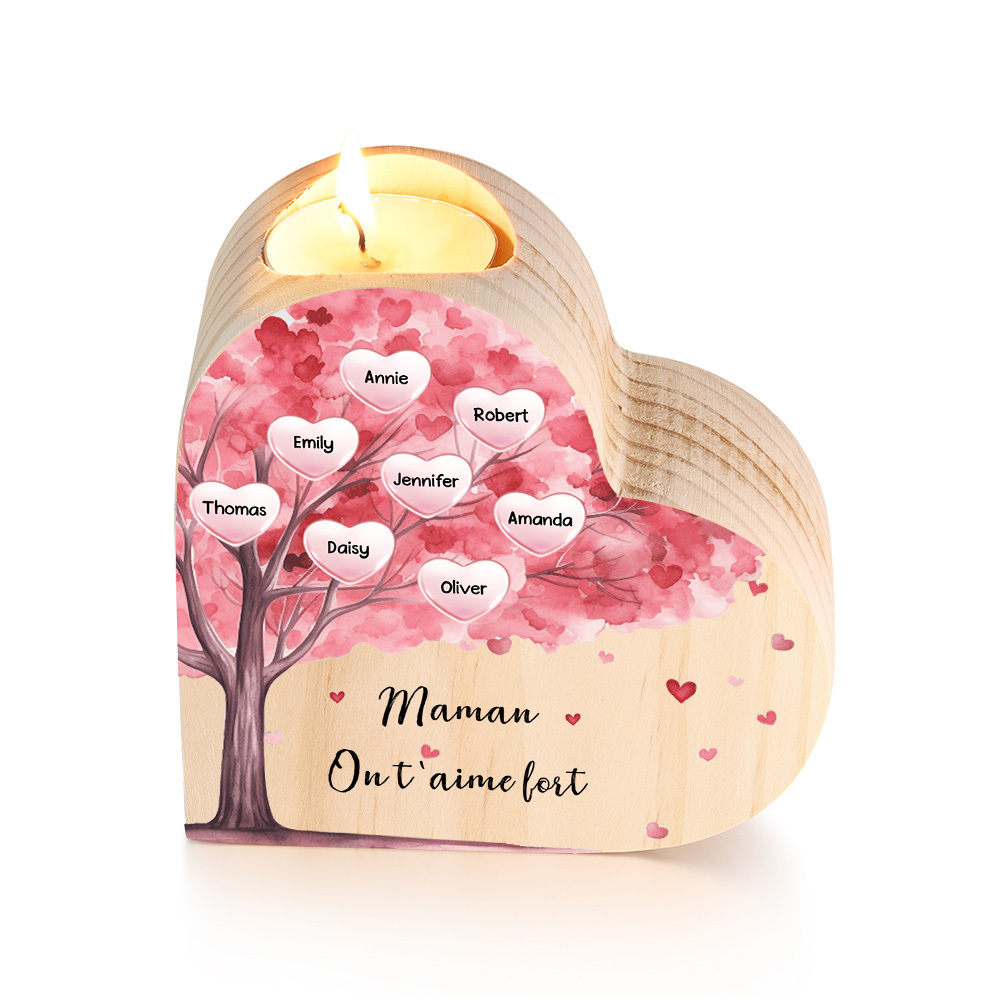 À Ma Maman/Mamie - Bougeoir en Bois Arbre 8 Prénoms et 1 Texte Personnalisés pour Famille sans bougie