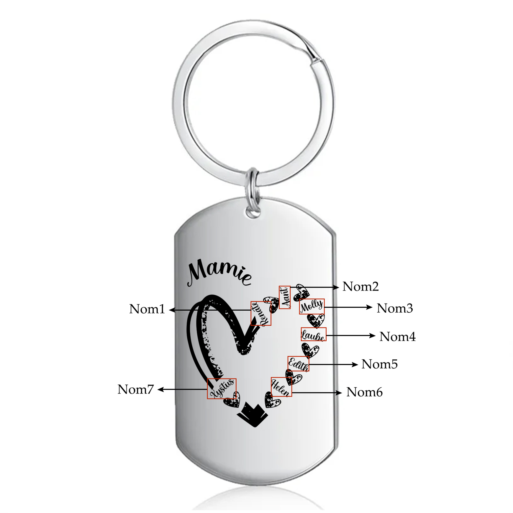 À Ma Mamie - Porte-Clés Cœur 2-7 Noms Personnalisés