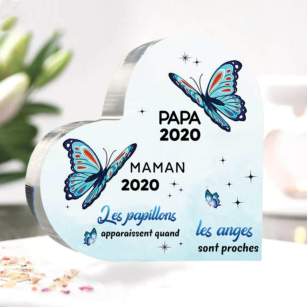 Jessemade FR Plaque Acrylique Commémorative en Forme de Coeur Plaque Funéraire 2 Prénoms Personnalisés avec 2 Années