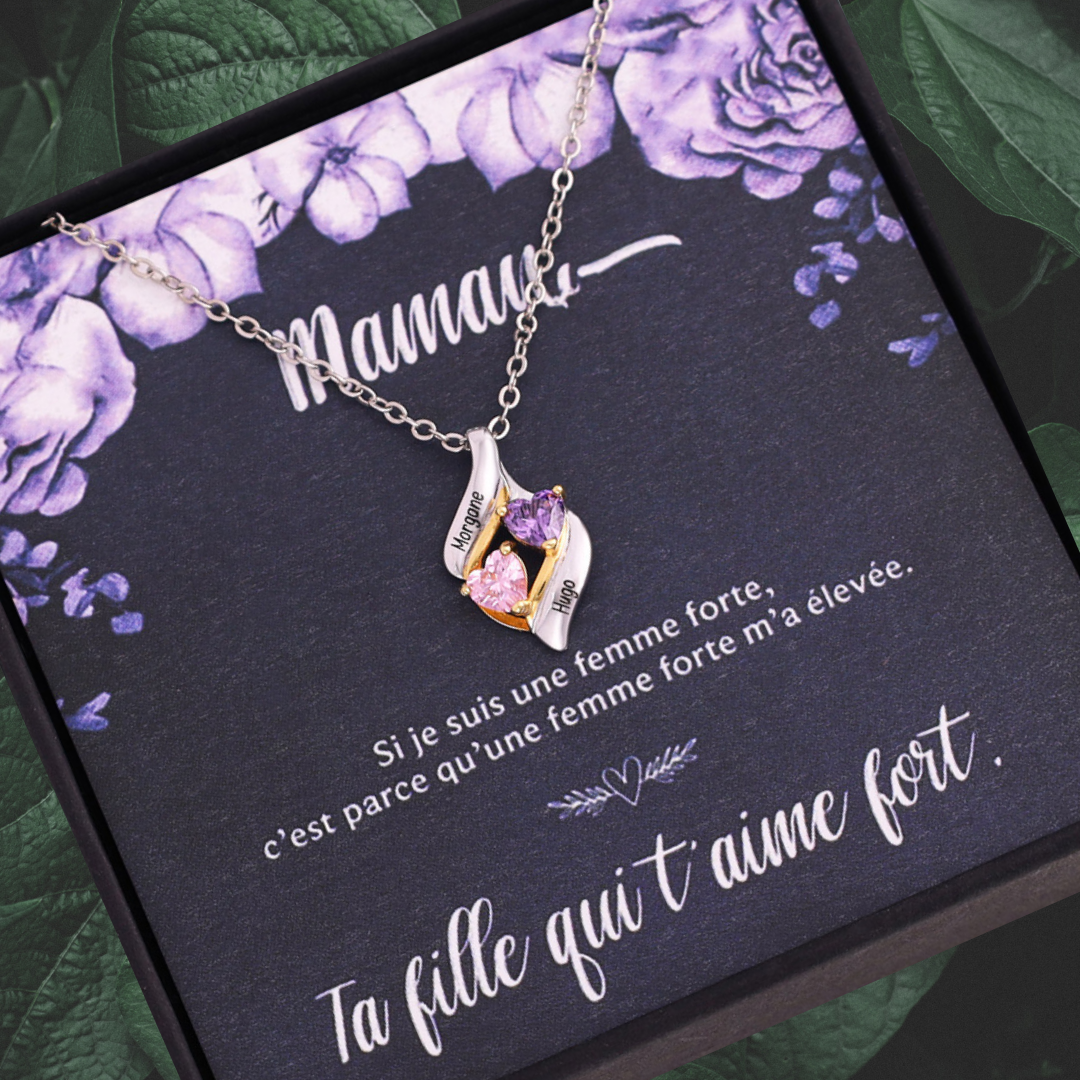 Maman-Collier Personnalisé 2 pierres naissance ARGENT 925