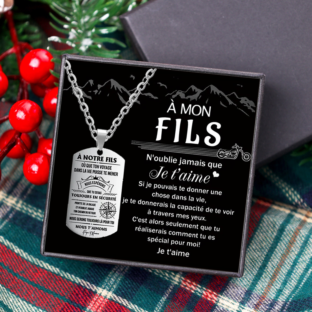 Jessemade FR À mon Fils - Collier Homme Texte Personnalisé Gravé au Dos