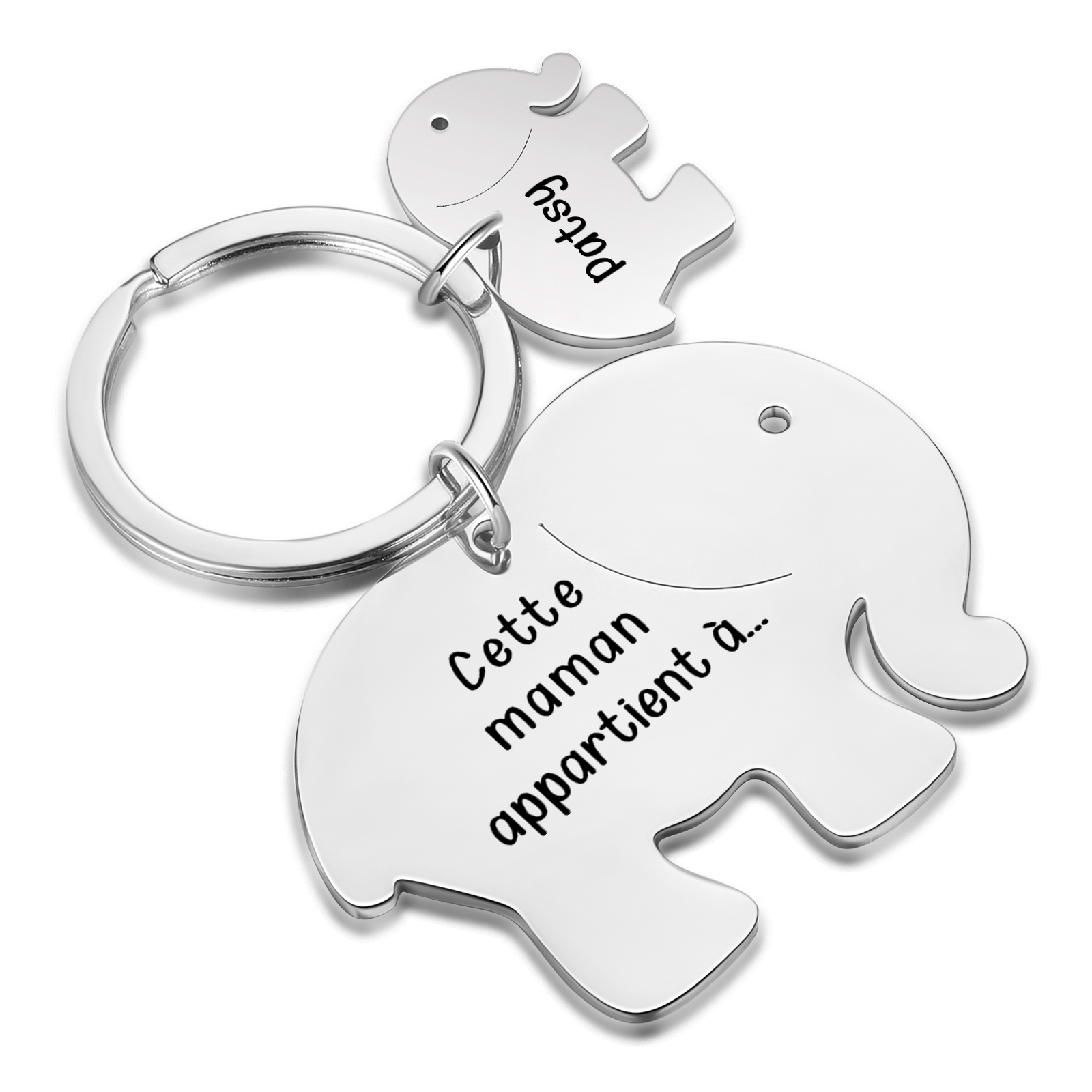 À Maman/Mamie - Porte-Clés Éléphant 1 Prénom Personnalisé avec Texte