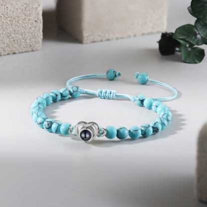 Bracelet Cœur Personnalisé Bracelet Photo Projection en Turquoise pour Couple｜ Jessemade