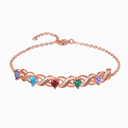 Bracelet à Breloque 2-7 Prénoms Personnalisé avec 2-7 Pierres de Naissance