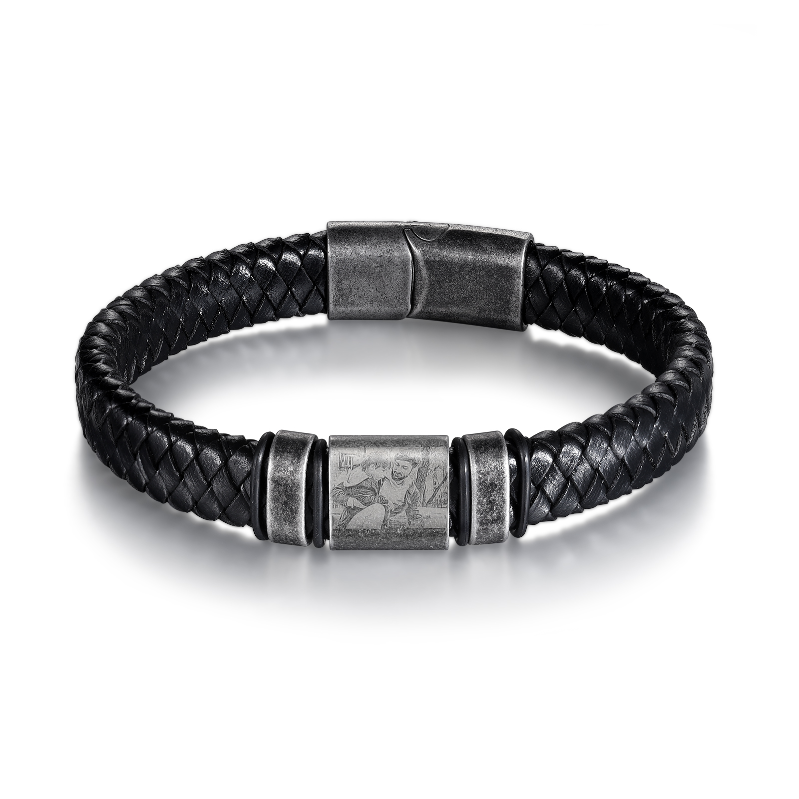 Bracelet Photo Personnalisé avec 2 Prénoms gravés pour Homme｜Jessemade