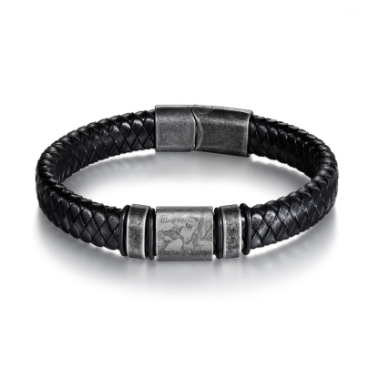 Bracelet Photo Personnalisé avec 2 Prénoms gravés pour Homme｜Jessemade