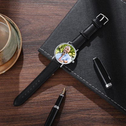 Montre Personnalisée Photo avec Gravure du prénom ou Message Bracelet en Cuir