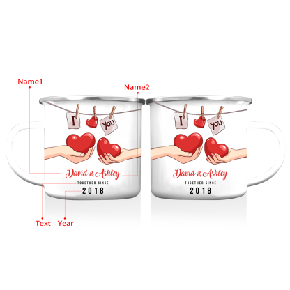 Tasse émaillée 2 Prénoms Personnalisés avec Texte et Année pour Couple