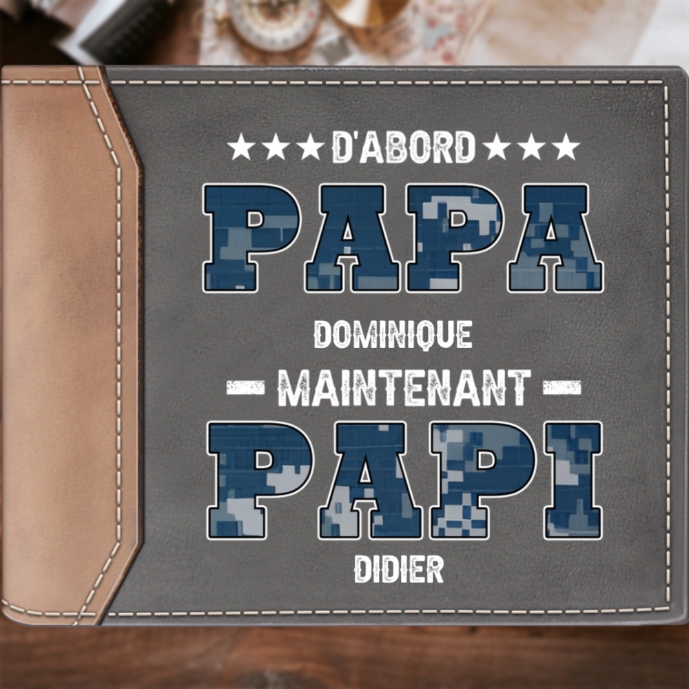 À Papa/Papi - Portefeuille Homme 2 Prénoms Personnalisés avec couleur de camouflage Porte-Monnaie pour Homme | Jessemade