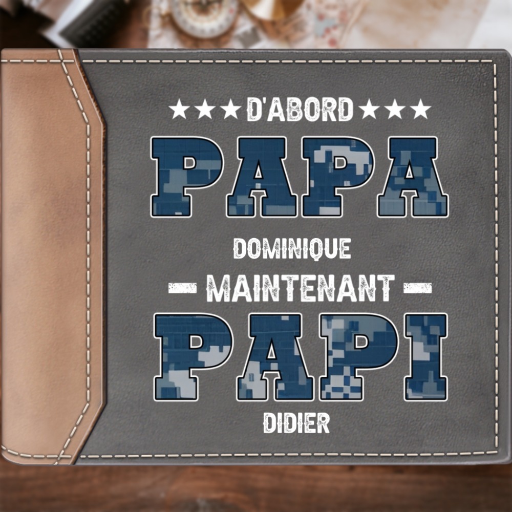 À Papa/Papi - Portefeuille Homme 2 Prénoms Personnalisés avec couleur de camouflage Porte-Monnaie pour Homme | Jessemade