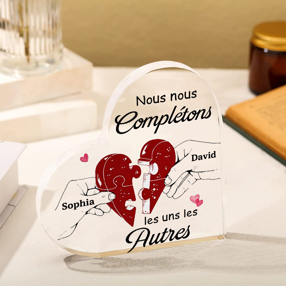 Plaque Acrylique en Forme de Cœur 2 Prénoms Personnalisés pour Couple