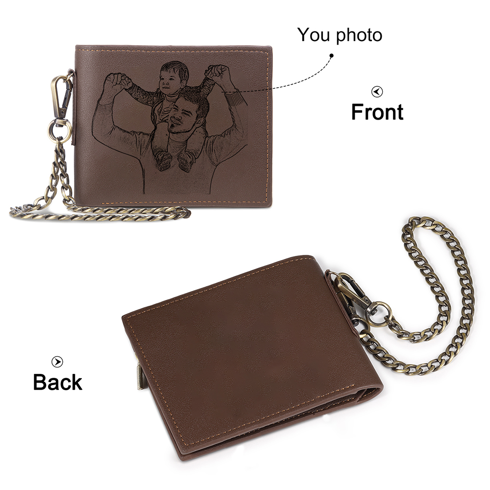 Portefeuille Classique avec chaîne Photo Personnalisée Porte-Monnaie Carte pour Hommes