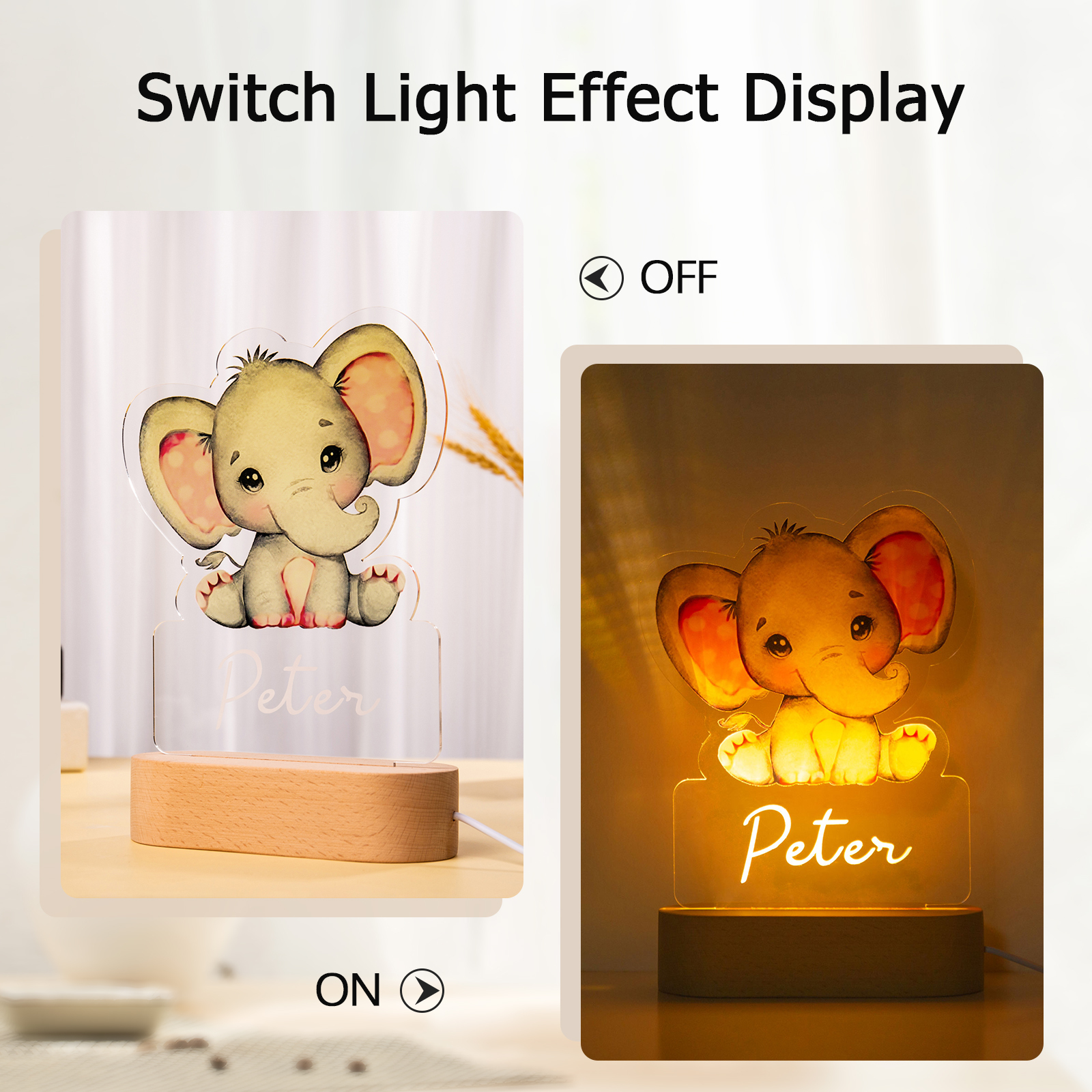 Lampe de chevet l'éléphant LED Lumières monochrome personnalisée