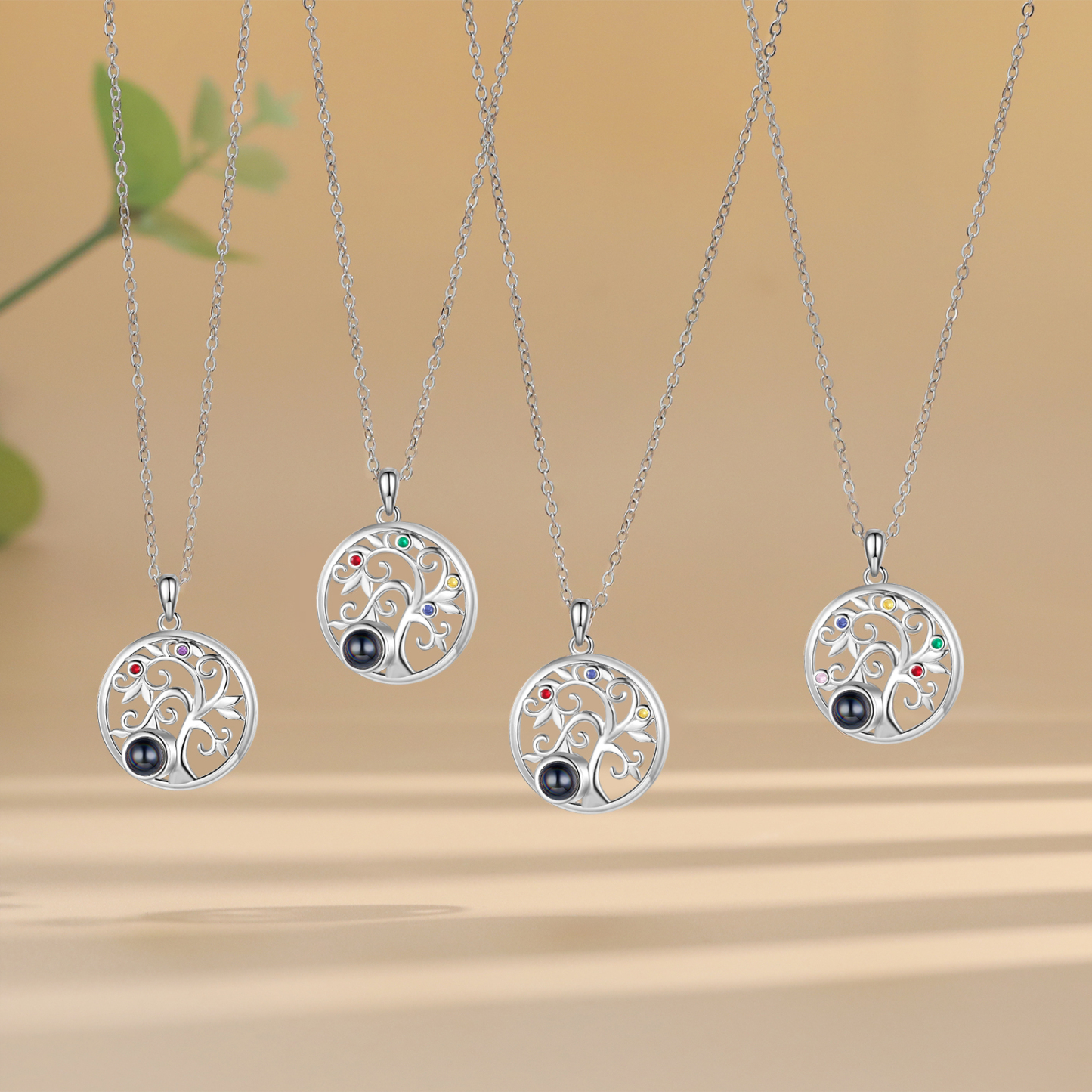 Collier Arbre Projection de Pierres 2 Pierres de naissance et 1 Photo Personnalisés Collier pour Femmes | Jessemade