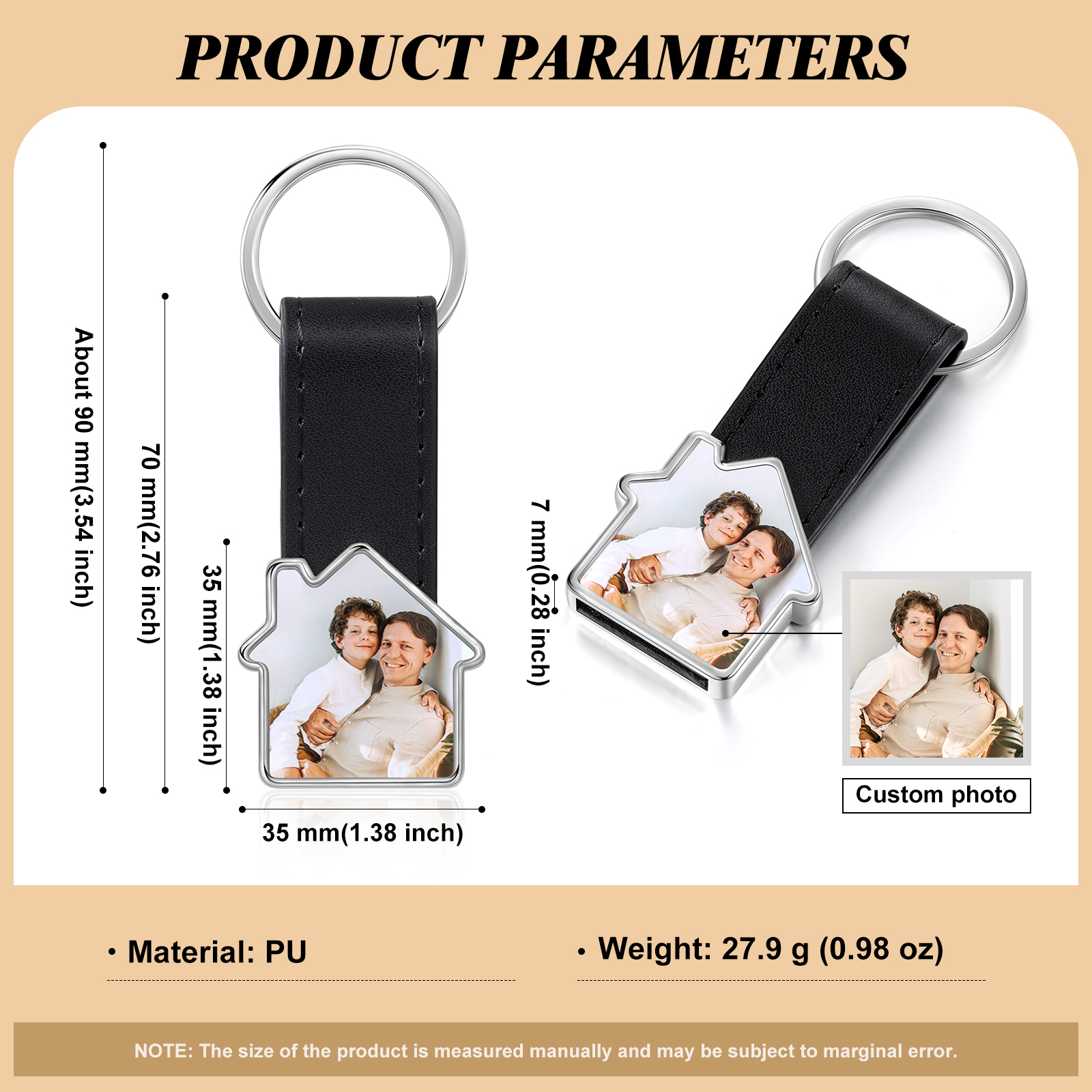 Porte-Clés Cuir PU Maison Photo Personnalisée Porte-Clés Homme