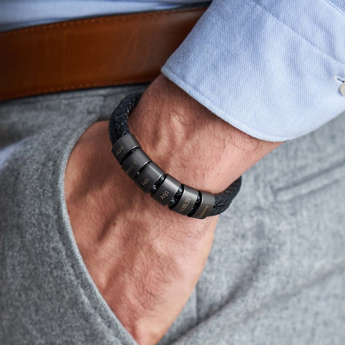 À mon Papa - Bracelet Personnalisé Homme Bracelet Cuir tressé 4 Perles et Prénoms Personnalisés|Jessemade