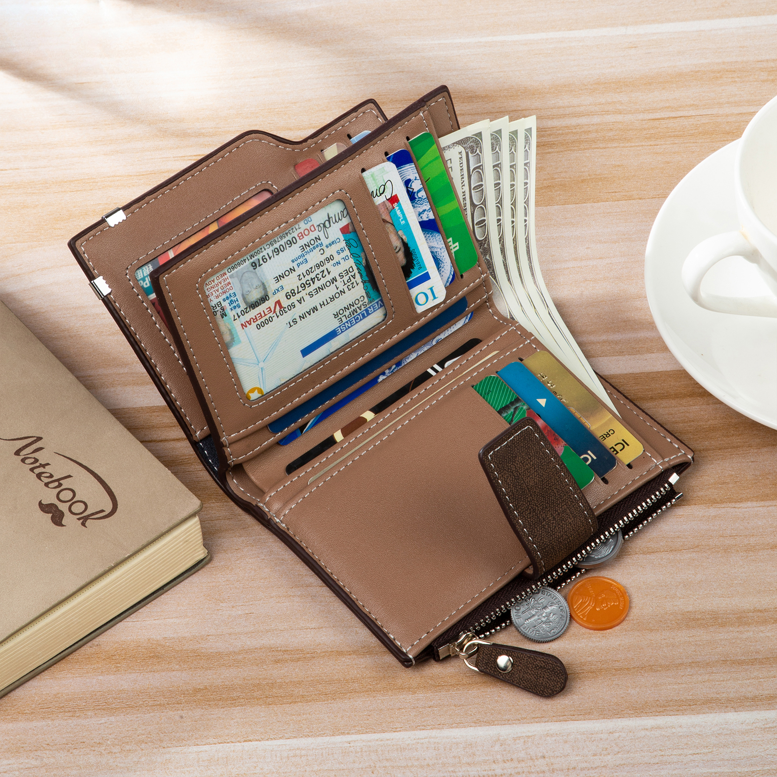 Portefeuille 1 Prénom Personnalisé avec Lettre et Photo Classique Homme Porte-Monnaie Carte