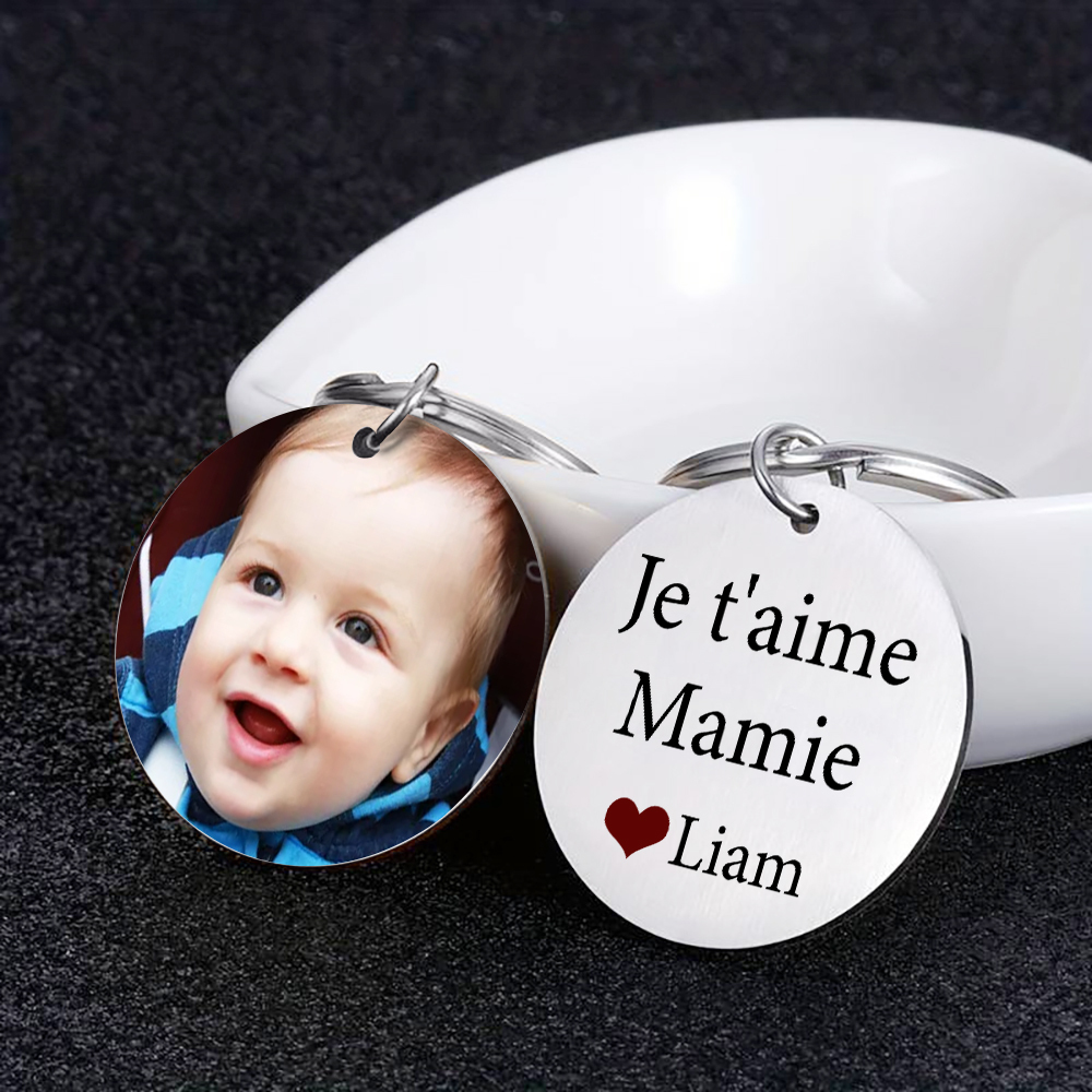 Porte-Clés 1 Prénom et Photo Personnalisés pour Mamie