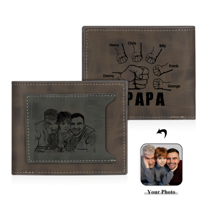 À mon Papa - Portefeuille Poings 6 Prénoms Personnalisés avec Photo Classique Homme Porte-Monnaie Carte