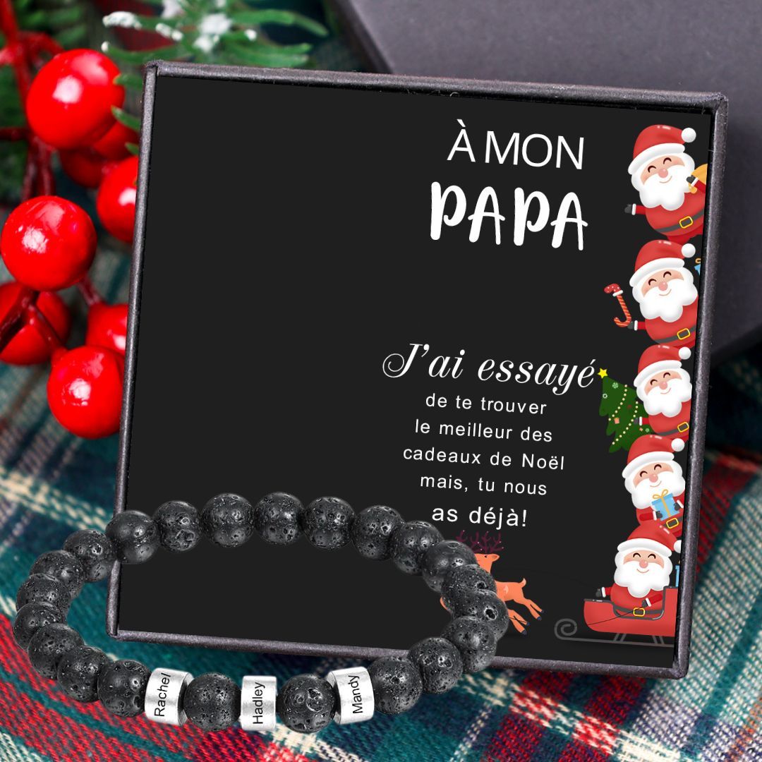 À mon Papa - Bracelet 3 Prénoms Personnalisés Pierre de lave Noir Bracelet Homme