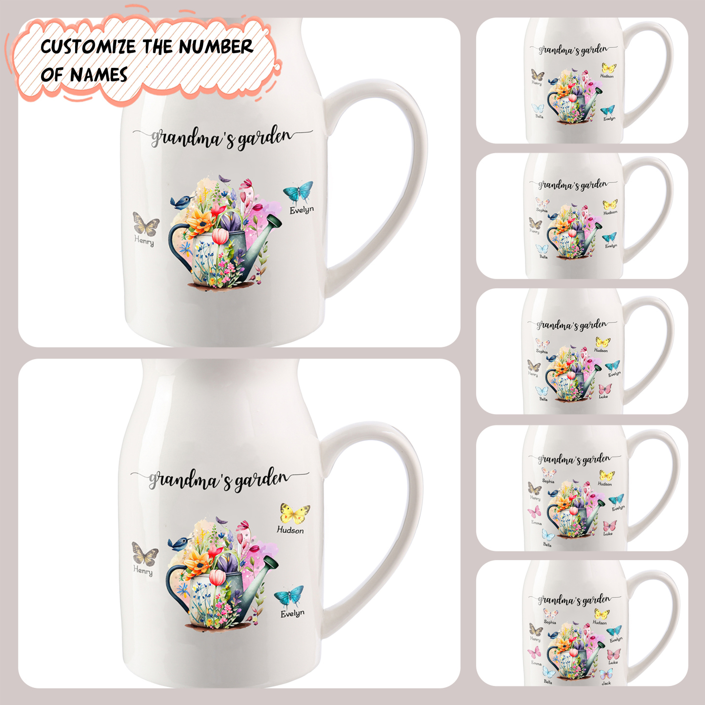 Vase à Fleurs 4 Prénoms Personnalisés avec 1 Texte Décoration de la Maison