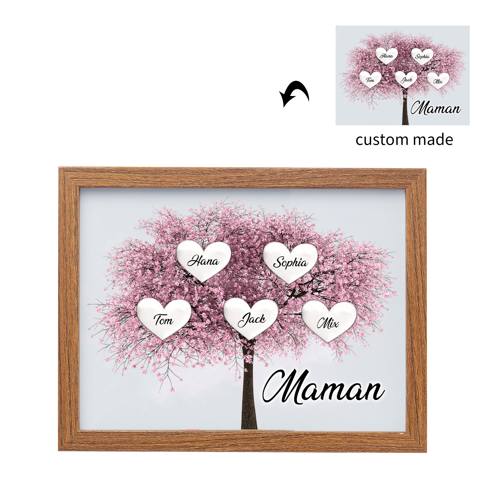 Cadre Photo LED Arbre de Vie 5 Prénoms et 1 Texte Personnalisé Décoration Famille