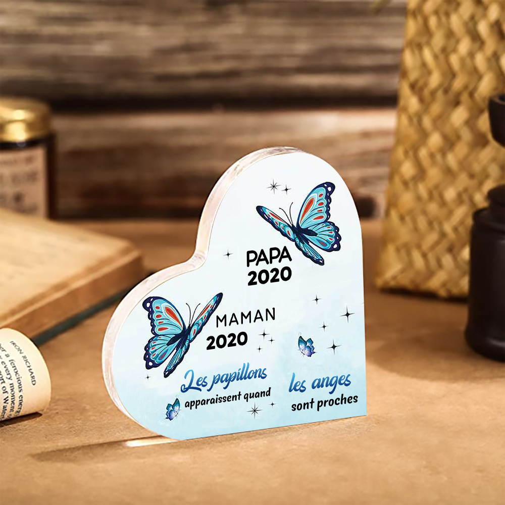 Plaque Acrylique Commémorative en Forme de Coeur Plaque Funéraire 2 Prénoms Personnalisés avec 2 Années | Jessemade