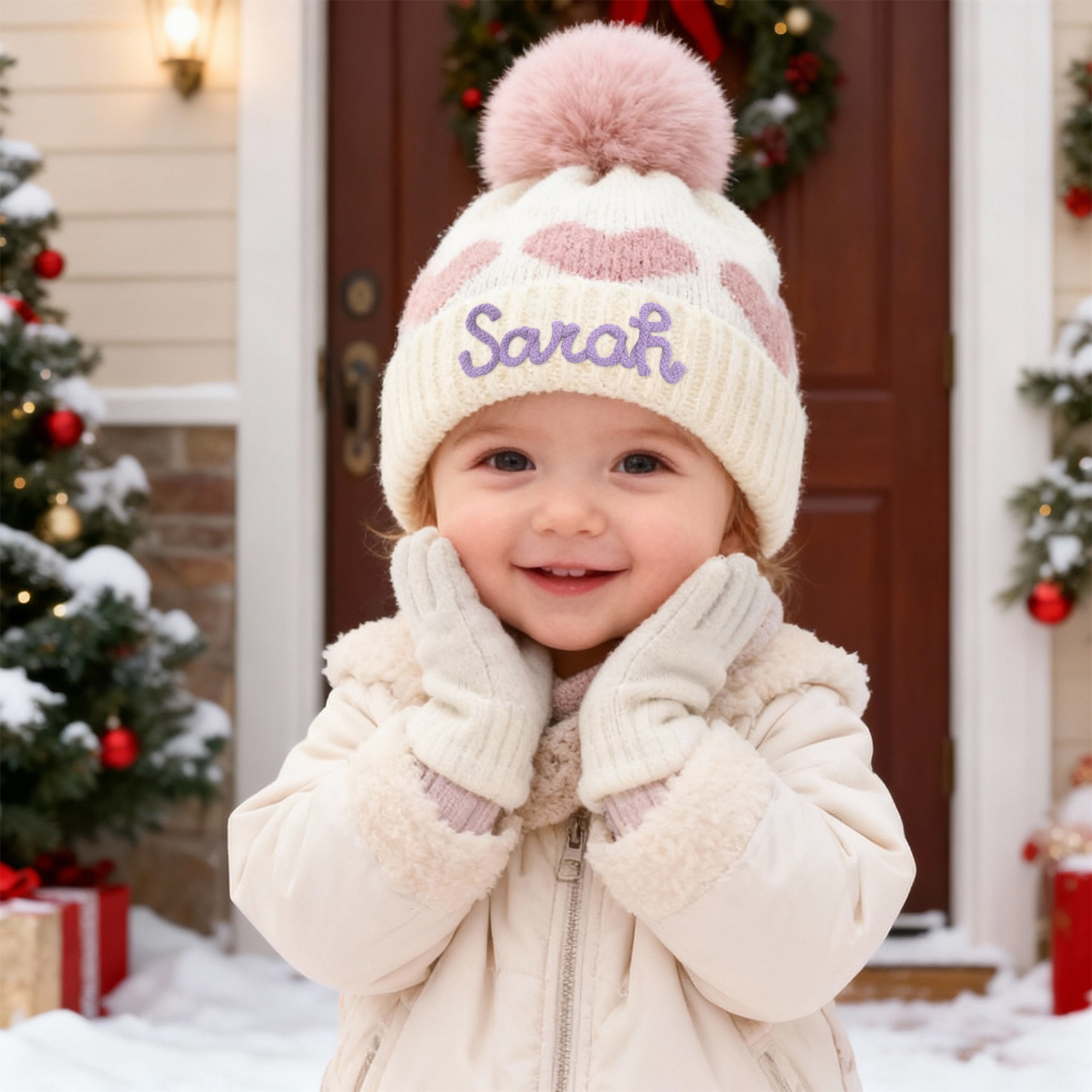 Bonnet Bébé Personnalisé avec Pompon – Tricot Doux, Nom Brodé, Anti-Froid
